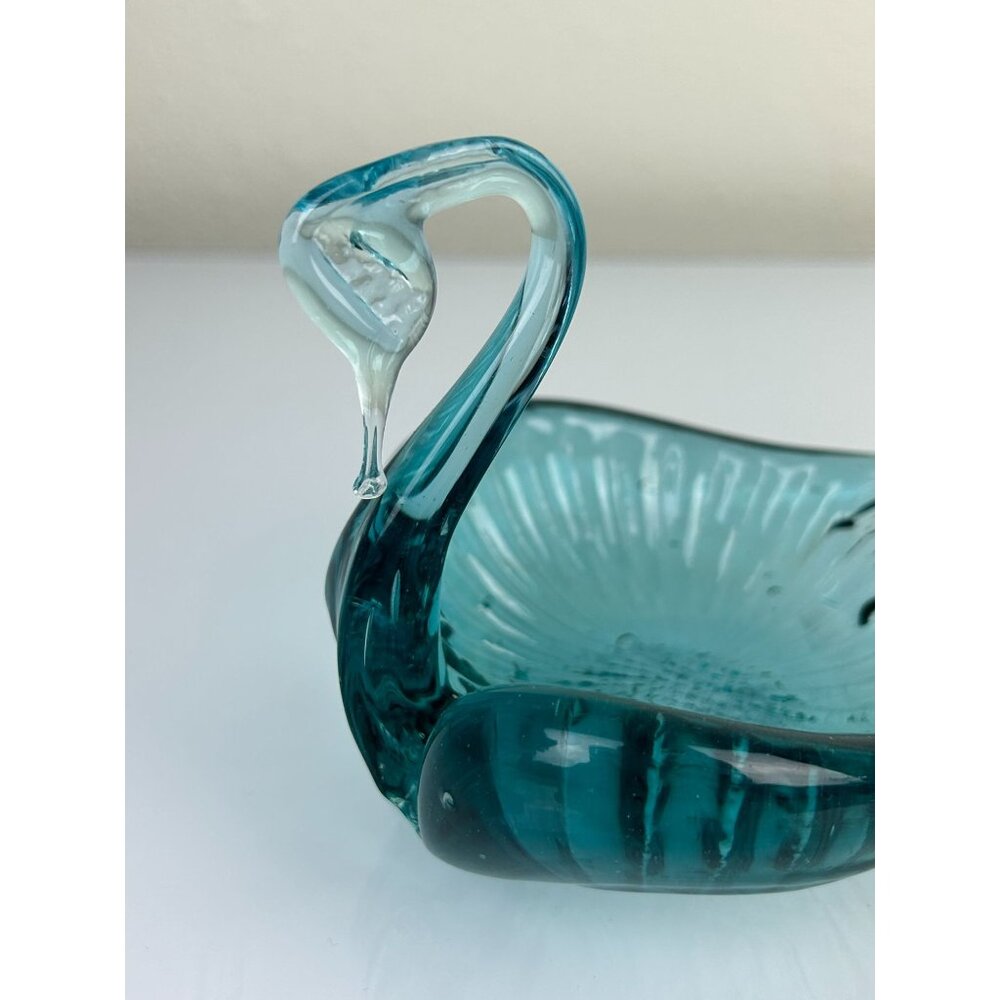 Vintage Green Blue Glass Art Swan Set, Large & Small, Home Decor Gift - Picture 5 of 13